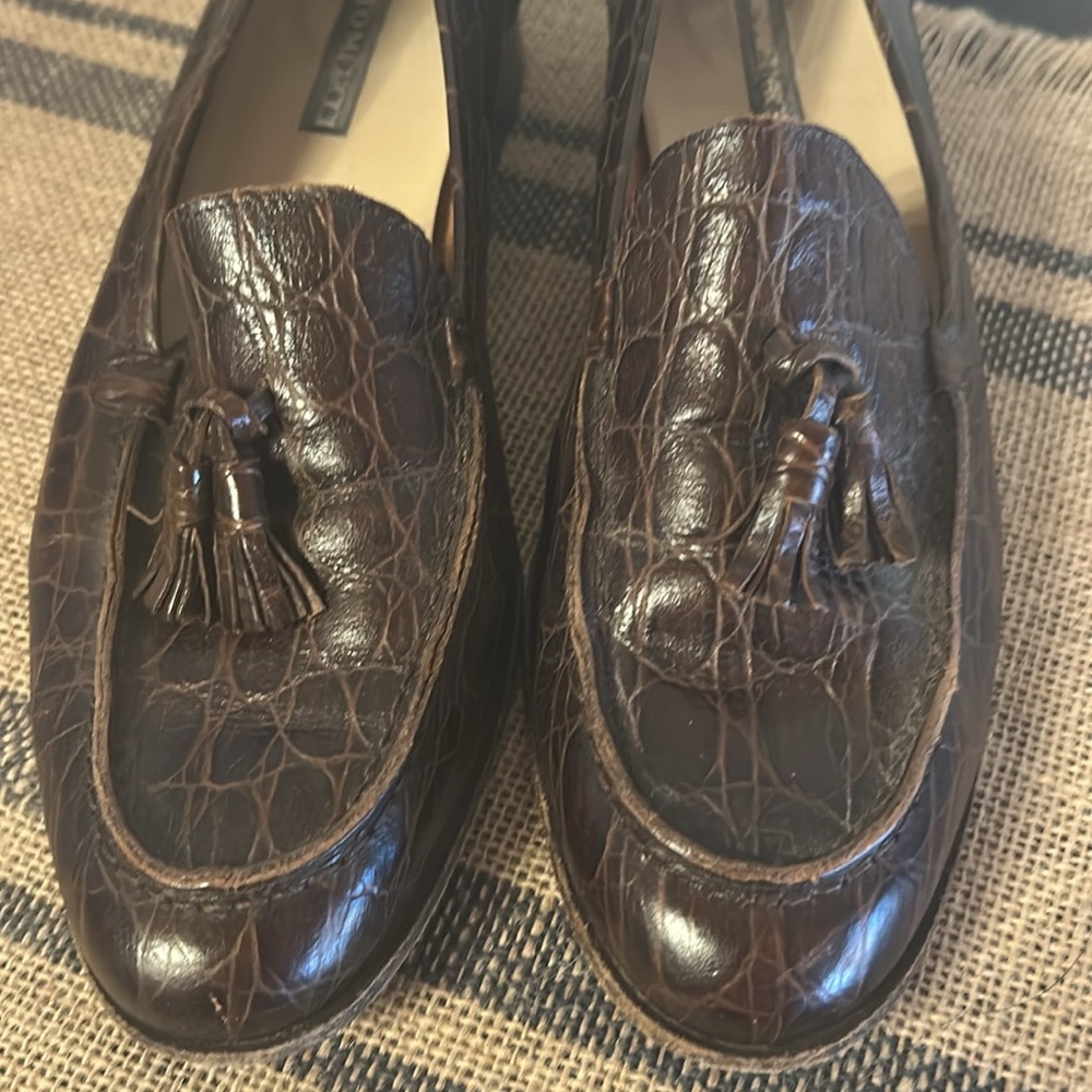 [SESTO MEUCCI] Brown Crocodile Pattern Loafers with Tassels - Size 9.5 - Picture 2 of 6